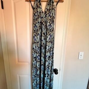 CAbi Blue and Black Patterned Maxi Dress